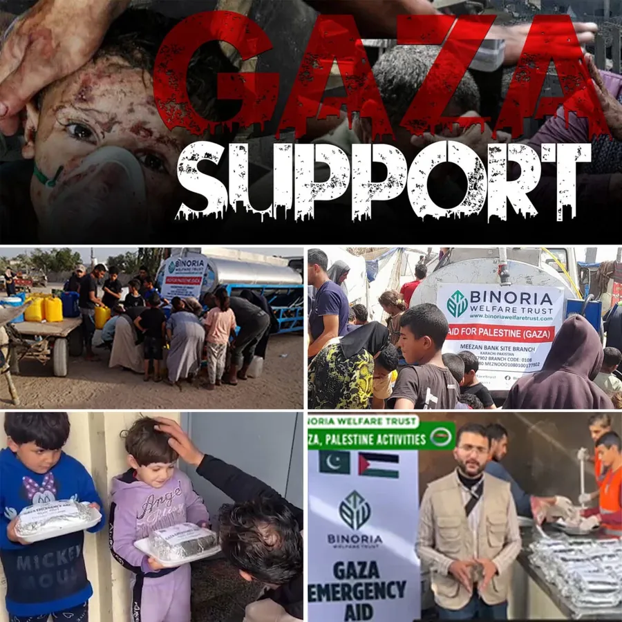 Binoria Welfare Trust Gaza humanitarian support campaign